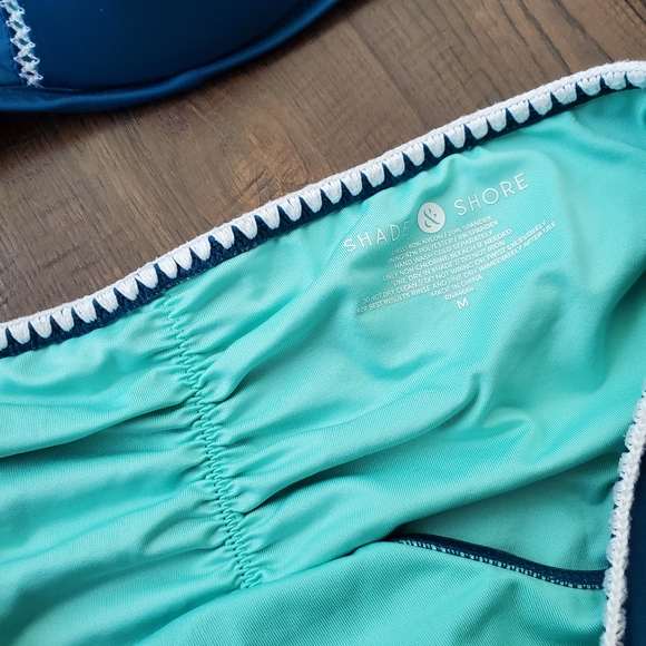 Shade & Shore Two Piece Bikini Set 36D Top Medium Bottoms Teal Crochet - Picture 3 of 7